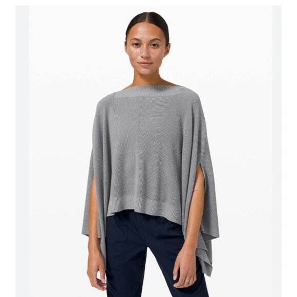 Lululemon Forward Flow Poncho Womens One Size Gray Cashmere Blend Waffle Knit - Picture 1 of 6